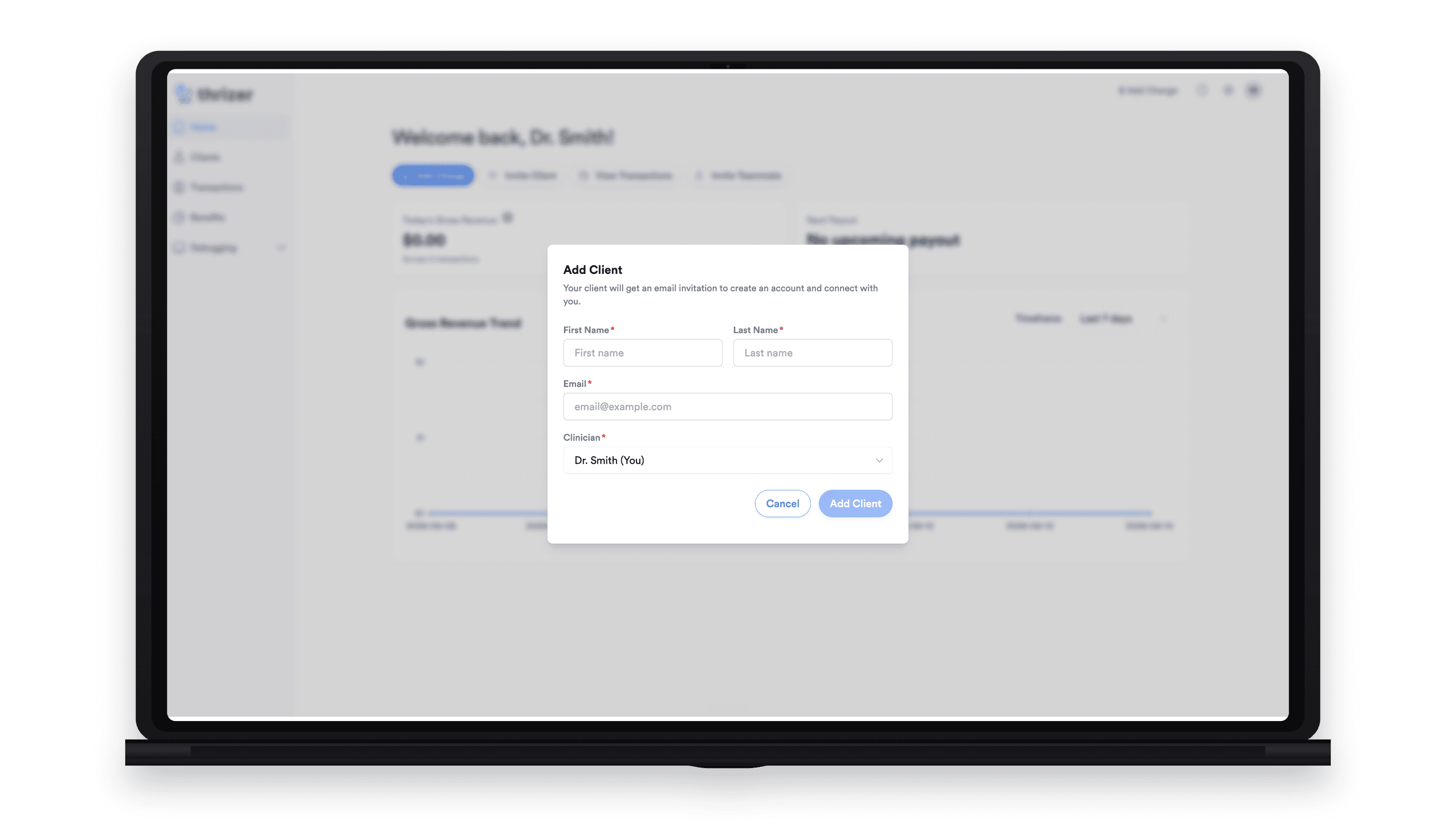 Thrizer add client flow for bringing clients into your practice.